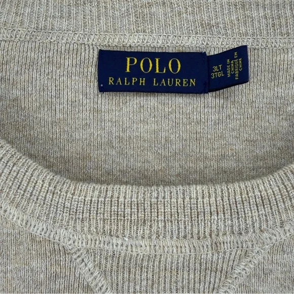 POLO Ralph Lauren Crewneck Cotton Sweater Beige Mens Size 3LT - Picture 5 of 10